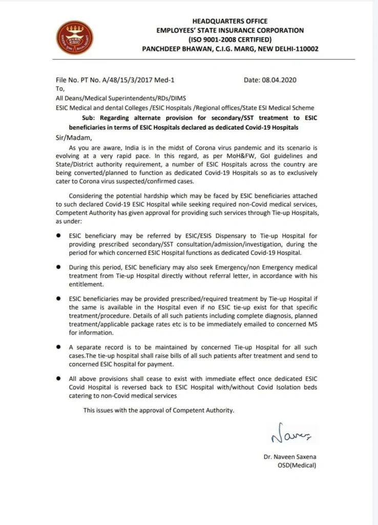 ESIC CONTRIBUTION INFORMATION NOTICE